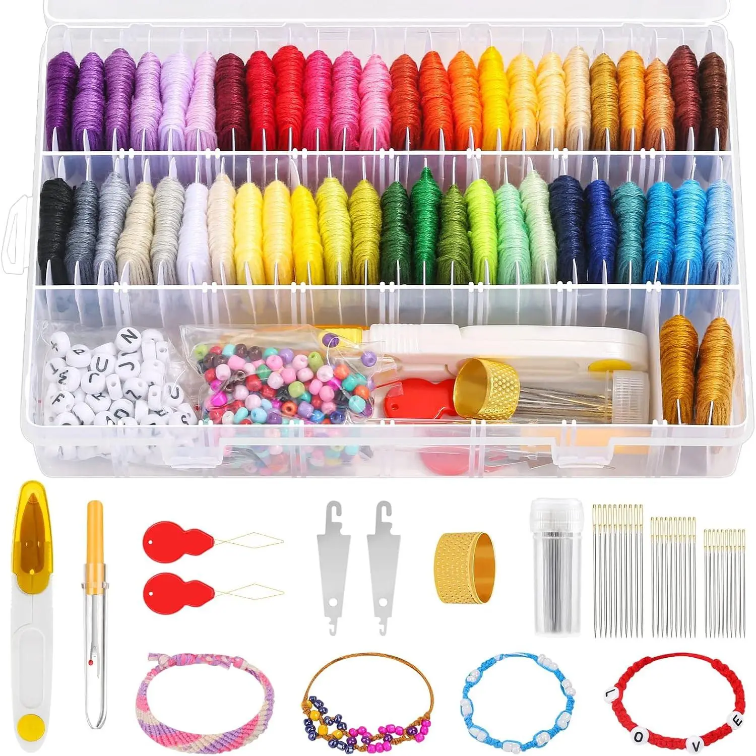 488 count String Bracelet Making Kit, Friendship Bracelet String Kit with 50 Skeins Embroidery Floss   Thread, 400 count Friendship Bracelet Beads, 37 count Embroidery Tools