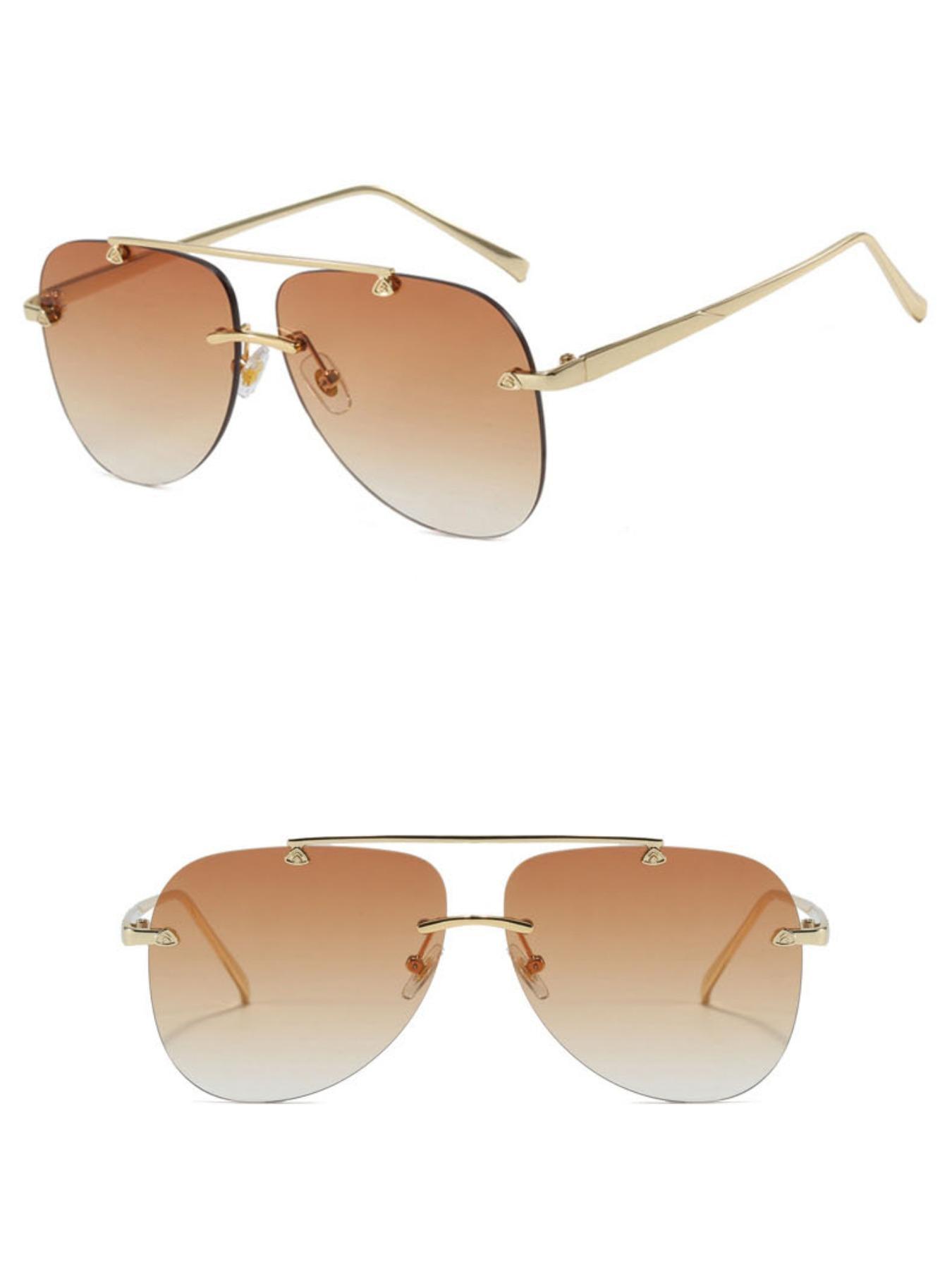 Women's Ombre Tinted Lens Metal Sunglasses, Modern Trendy Sunglasses, Trendy Casual Sunglasses for Everyday Use, Fashion Accessories for Outdoor Activities