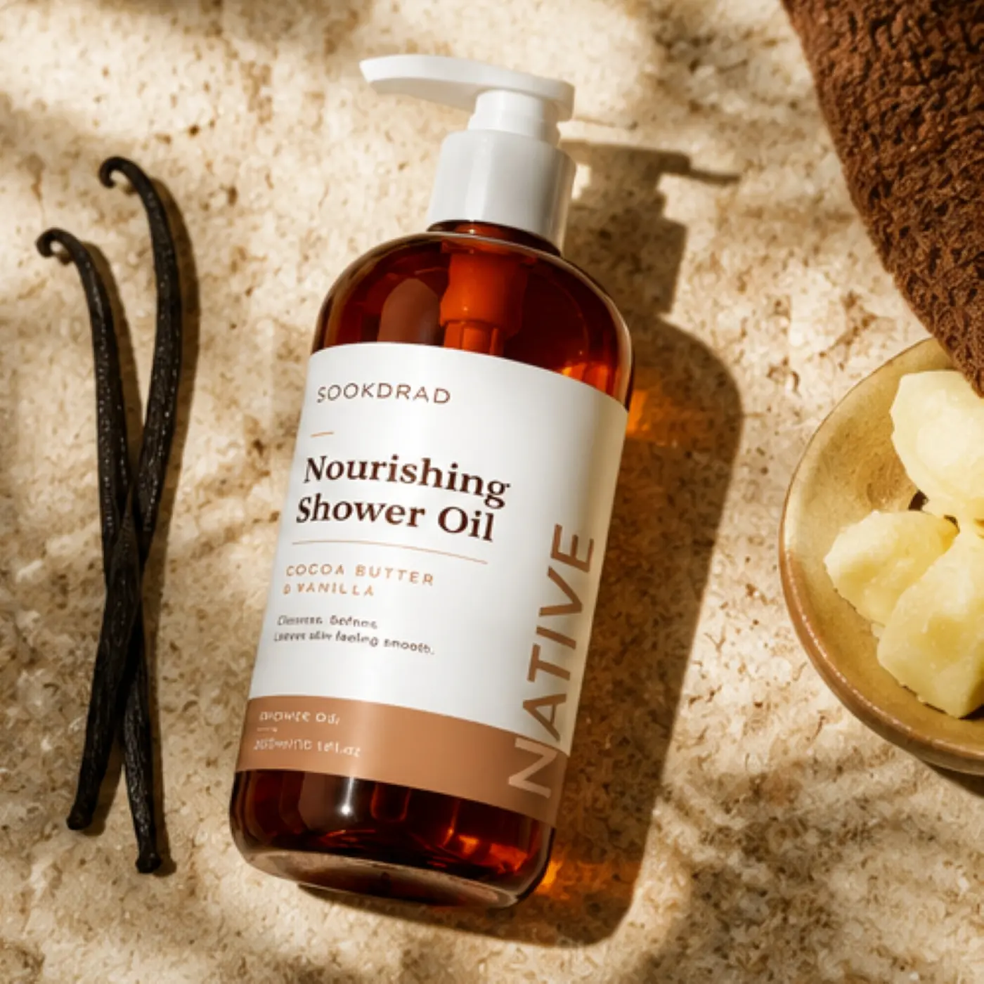 Shower Oil, cocoa butter, vanilla, cleanses, softens, leaves skin smooth, for body, unisex, all skin types, bathing, shower products, 300ml/10.14fl.oz