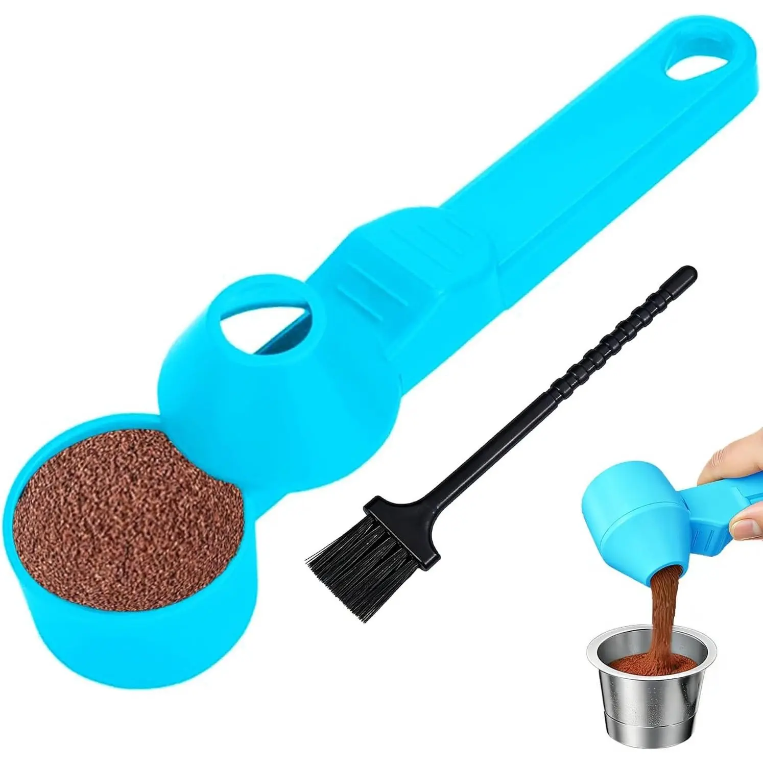 Funnel Coffee Scoop for Ground Coffee,Anti-Spill Protein Powder Scoop,Blue