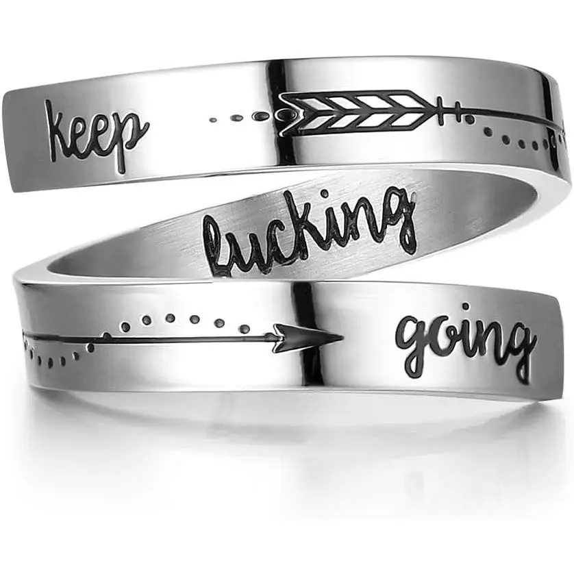 Keep Going Ring Inspirational  Stainless Steel Engraving Size Adjustable Personality Encouragement  for Women Teens Girls