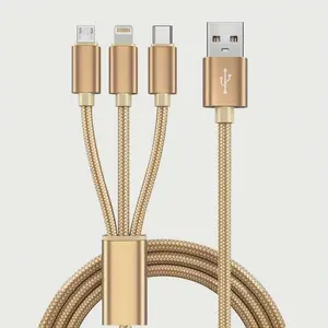3-In-1 Fast Charging Data Cable, Compatible With IPhone, Type-C Phones, Android Phones. Nylon Braided USB Charging Cable, Universal Fast Charge USB To Lightning/Type-C/Micro USB Interface Cable, Compatible With Samsung And Other Phones, Fast Charge USB Da
