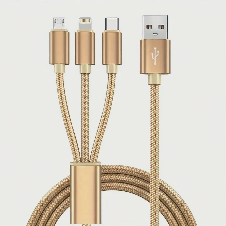 3-In-1 Fast Charging Data Cable, Compatible With IPhone, Type-C Phones, Android Phones. Nylon Braided USB Charging Cable, Universal Fast Charge USB To Lightning/Type-C/Micro USB Interface Cable, Compatible With Samsung And Other Phones, Fast Charge USB Da