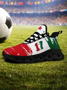 Men's Red Green White Star Number 17 Print Breathable Sport Shoes, Plus Size, Casual Running Sneakers for Daily Walking, Gym & Outdoor