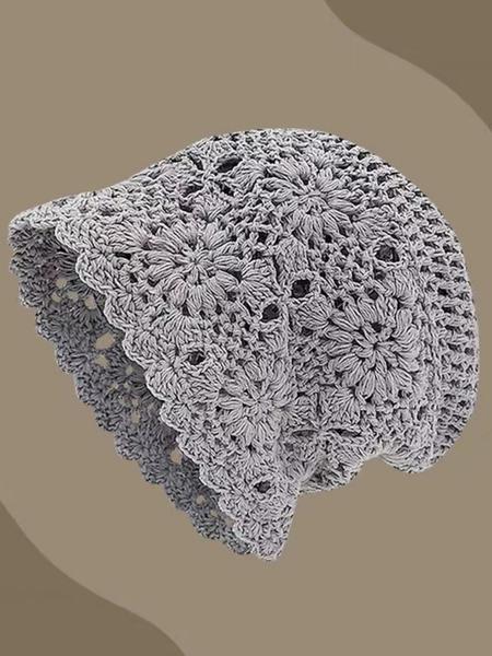 Women's Handmade Knitted Bucket Hat, Floral Design, Casual Loose-Fit, Perfect for Fall & Winter, Daily Wear Street Fashion