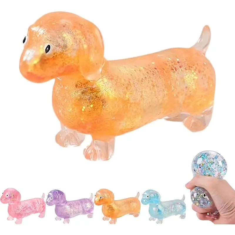 3pcs Glittering Dog Squeak Toy, Slow-Return Soft Stress Relief Sensory Calming Toy, Perfect Gift & Classroom Prize, Random Color Styles