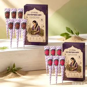 DM 6 Pack Herbal Henna Temporary Tattoo Paste Gift Set, Mild Natural Plant Formula with Smooth Paste for Easy Coloring, Waterproof & Sweat-resistant Finished Tattoos That Fade Naturally Over Time,