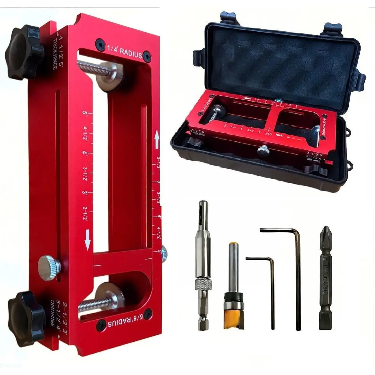 Door Hinge Template  Alloy, Door Hinge Jig Kit for Router, Hinge Router Template, Adjustable Mortise Jig Fits Door Hinges from 2.5" to 5" Length, 1/4" & 5/8" Radius, Square Corner