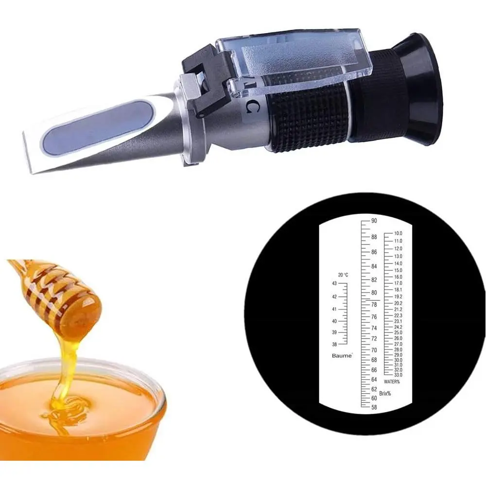 3-in-1 Honey Refractometer for Measuring Honey Moisture, Brix, and Baume, Brix Range 58-90% with ATC, Ideal for Honey, Maple Syrup, Molasses, Bee Keeping Supplies