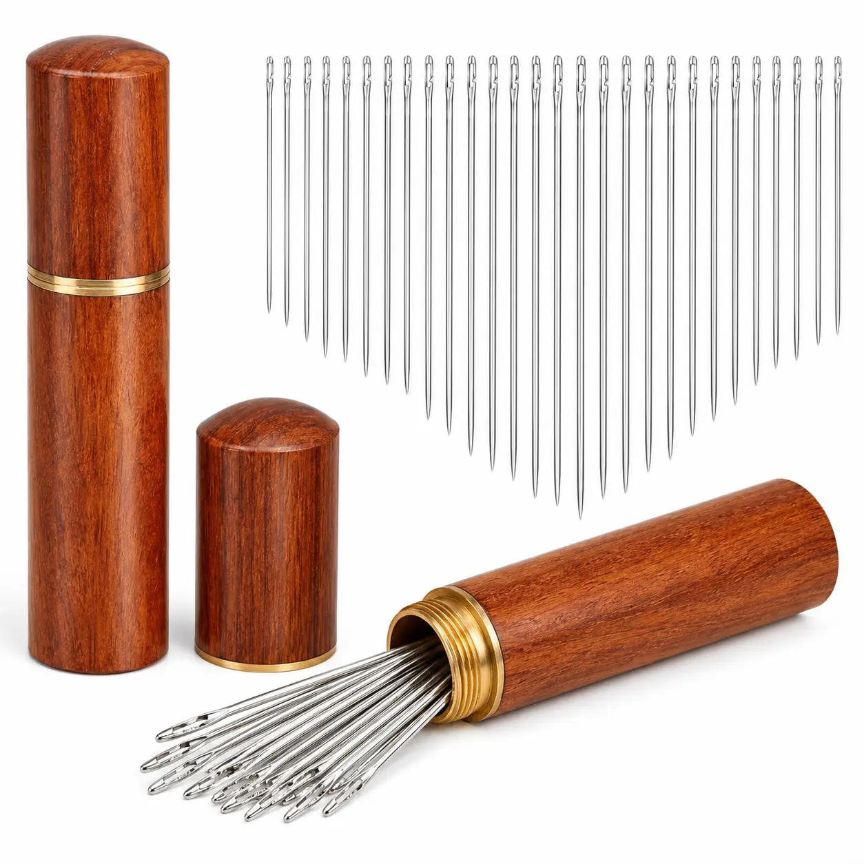 30 Pcs Self Threading Sewing Needles Sets Large Gauge Needle Hand Sewing Needle Embroidery Needles with Wooden Case for Knitting Mending DIY Handsewing Art Crafts Sewing Supplies