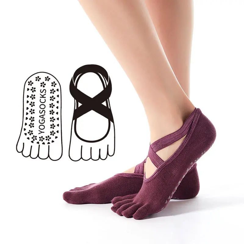 Unisex Breathable Criss-Cross Strap 5-Finger Sports Socks, Non-Slip One-Size Gripsocks for Indoor Yoga, Pilates, Gym Floor Practice, Universal Fit Workout Socks, Gym Socks