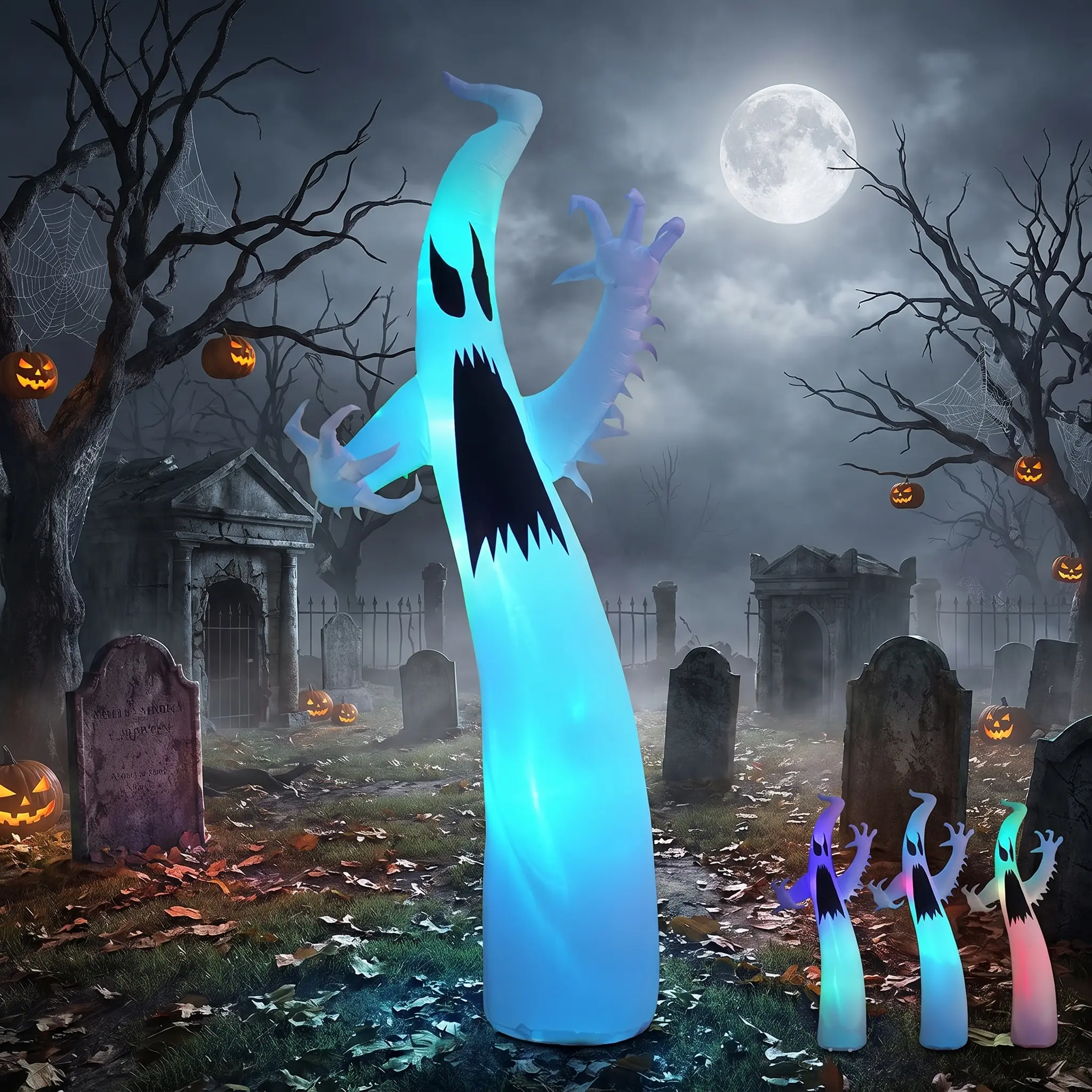 12 Ft Halloween Inflatables Terrible Ghost Decoration with Flash Color Changing Light Blow Up Decor Indoor Outdoor Yard Lawn Decorations