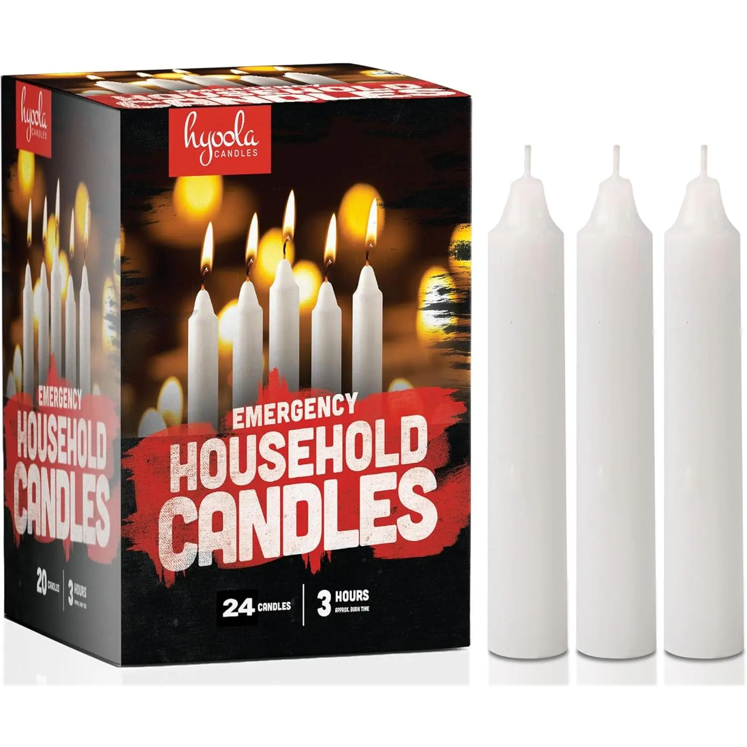 Emergency Candles, White Short Tapers, Unscented Emergency Candle for Home and Emergencies Kit (Pack of 24)