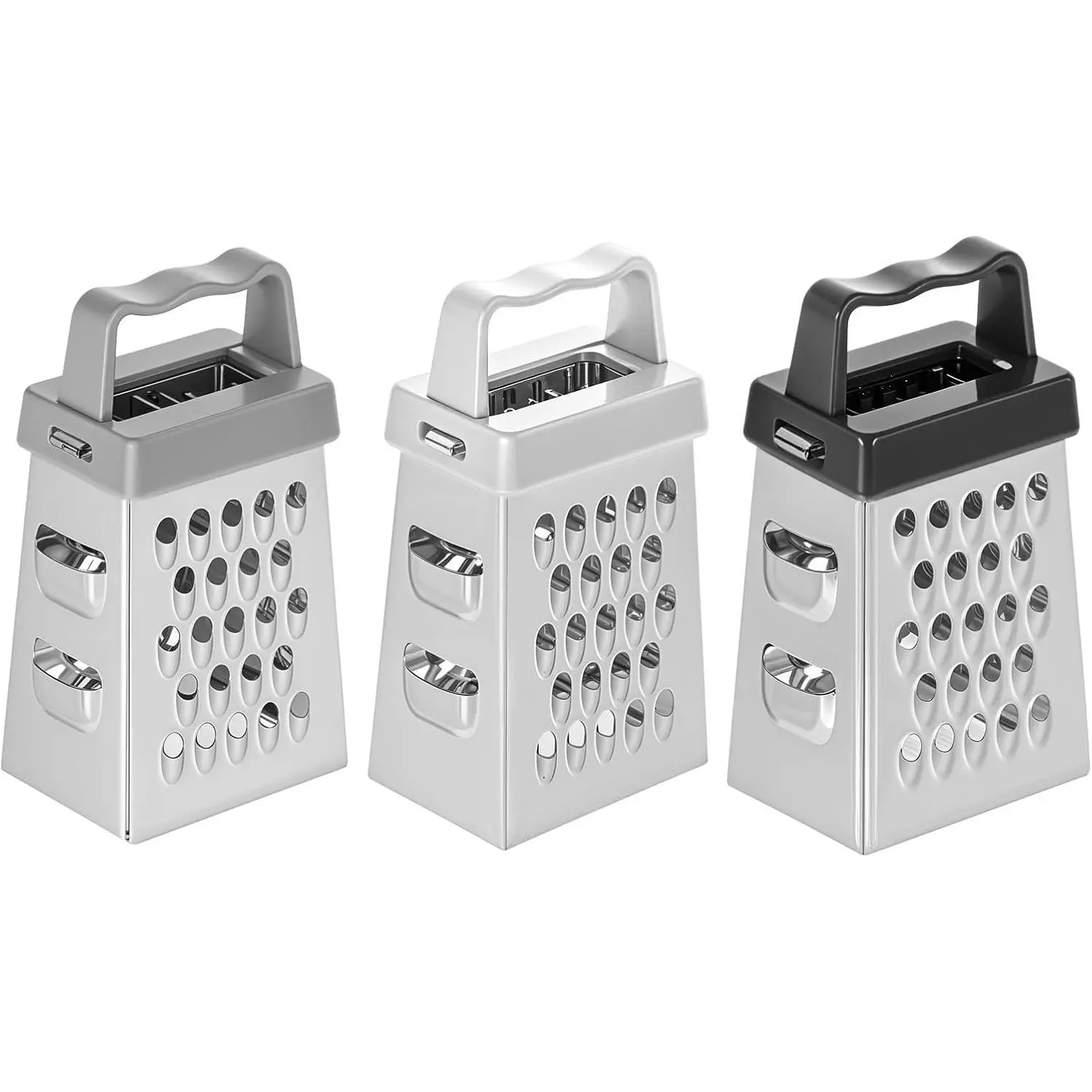 Mini Cheese Grater, 3 Pcs Stainless Steel Box Grater with Handle, Professional Cheese Slicer for Kitchen, Ideal for Cheese Ginger Vegetable, Dishwasher Safe, Available in White Grey Black