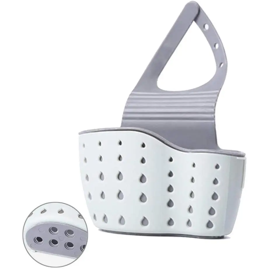 EC Kitchen Sink Organizer, Plastic PP+TPR Soap & Sponge Holder with Adjustable Strap Faucet Mount and Drain Holes for Practical Drying