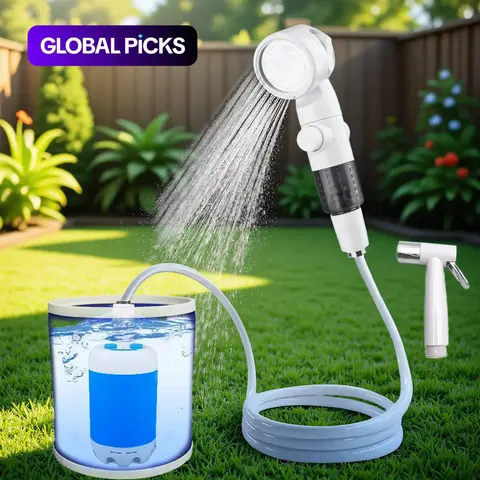 Rechargeable Water Pump Set, Portable Pressure Shower Head for Outdoor Travel Camping, Camping Showerhead, Camping Accessories, Camping Equipment, Camping Supplies, Camping Gear, Pet Cleaning and Multifunctional Garden Drainage Tool Set #GLOBAL PICKS