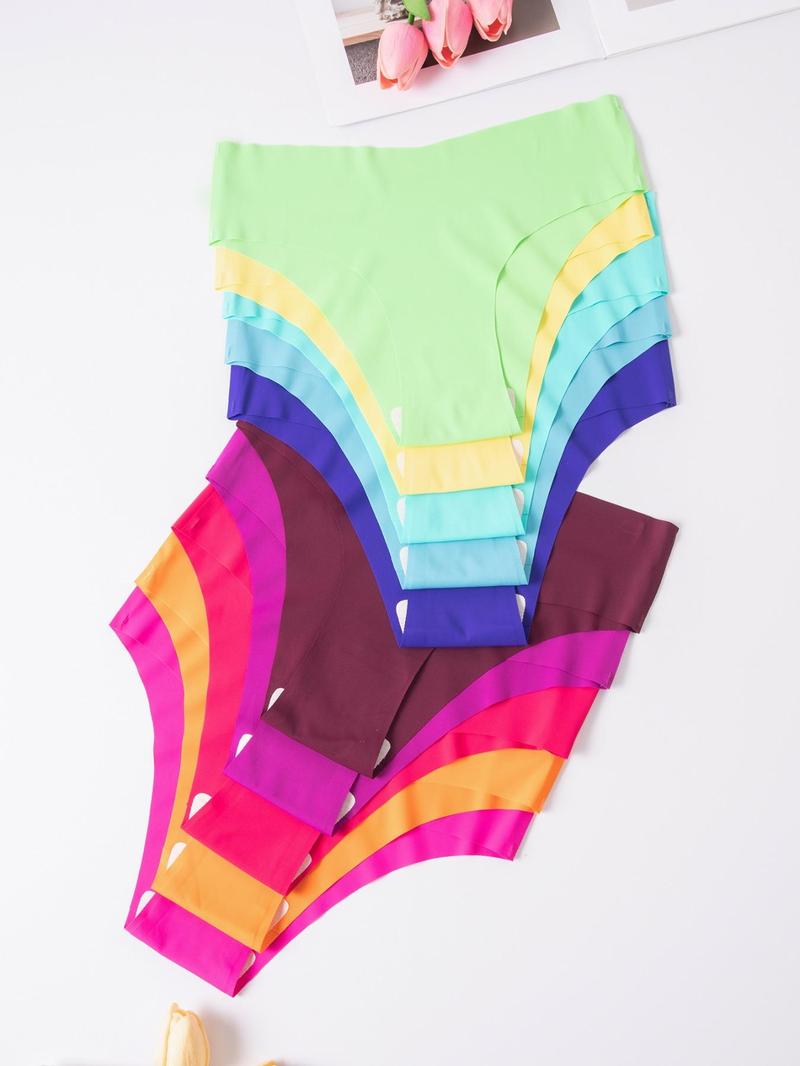 Women's Solid Color Seamless Knicker, Soft Comfy Pastel Breathable Drop Waist Panty for Daily Wear, Ladies Underwear for All Seasons