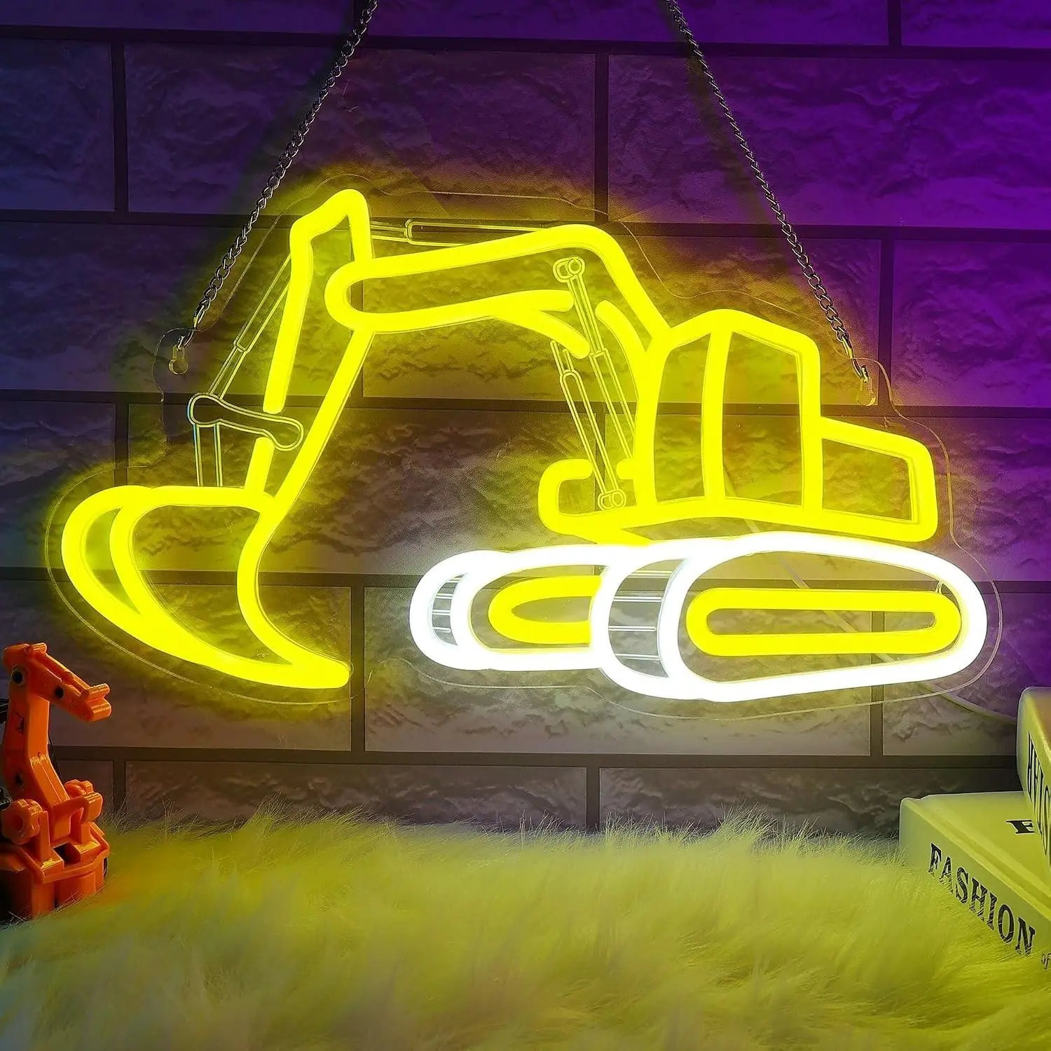 Excavator Neon Light, Decorative Light for Wall Decoration, Bedroom Excavator Neon Light, Living Room Office Game Room Christmas Gift, 5v USB Powered, with Hanging Chain Hook