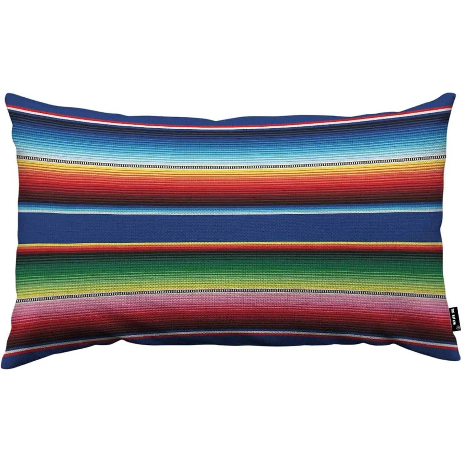 Faux Linen Polyester Striped Throw Pillow Case - Cinco De Mayo Mexican Serape Ethnic Design, Double-Side Print, Invisible Zip, 20x12 in Room Decor for Couch Bed