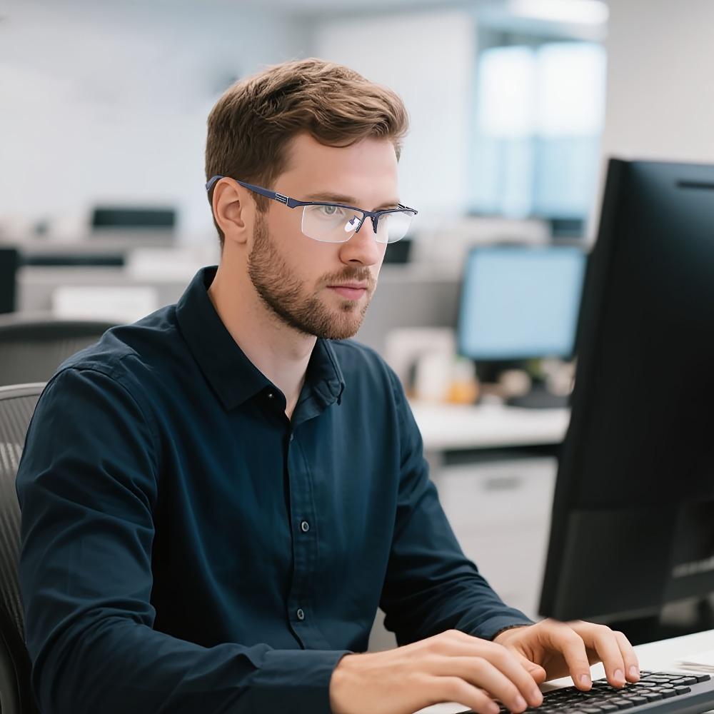 Automatic Adjustment Glasses for Farsightedness And Nearsightedness |   Ergonomically Designed with Magnification, Semi-Rimless Plastic Frame, ABS Lenses, Includes Case, Without Battery