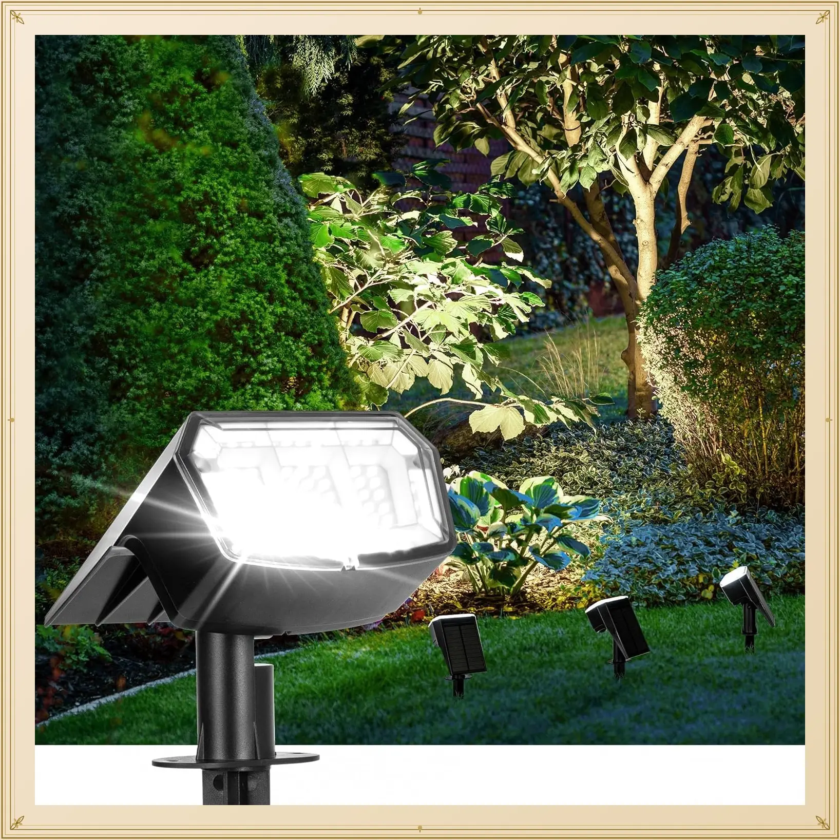 Solar Spot Lights Outdoor Waterproof, 4 Pack, Cool White, 63 LED, 3 Lighting Modes - Solar Landscape Lights for Yard, Garden, Pathway, Tree, House, Garage, BackyardGift