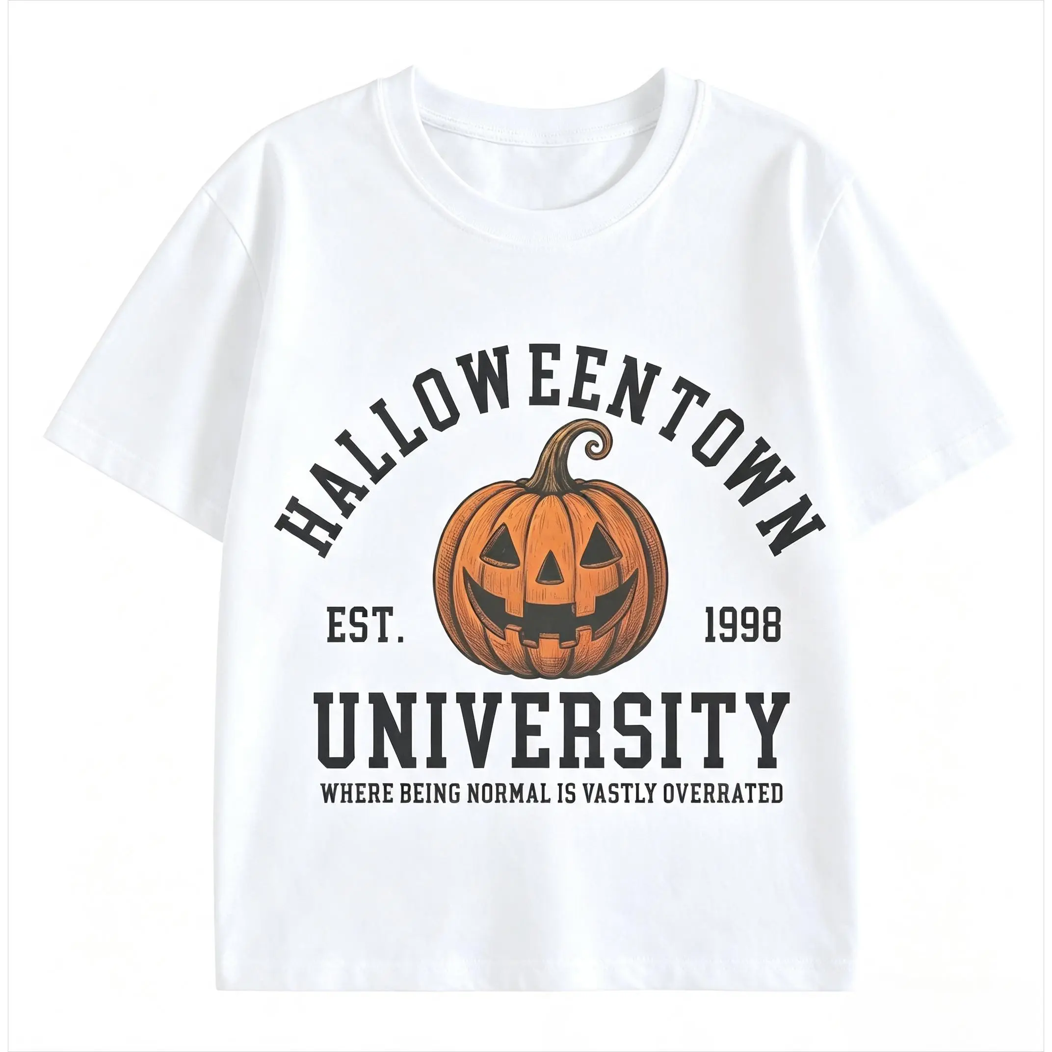 Halloweentown Pumpkin University Graphic Oversized Pure Cotton T-Shirt, Retro Halloween Comfort Fashion Daily Outfit, Vintage Casual Tee, Best Halloween Valentine Holiday Gift For Lover Family Friends Him Her