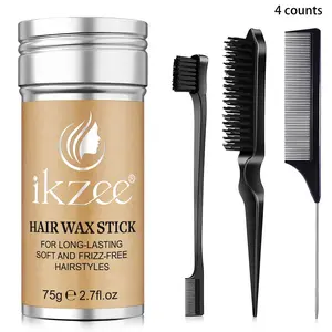 Ikzee Hair Styling Kit 4-Piece Set, 75g Hair Wax Stick with 3 Styling Brushes, Strong Hold for Frizz Control, Perfect for Bangs and Side Sweeps
