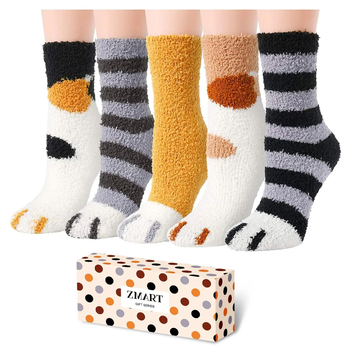Zmart 5 Pairs Soft Cute Fuzzy Socks for Women Cozy Slipper Socks Warm Sleep Microfiber Fluffy Winter Christmas Socks