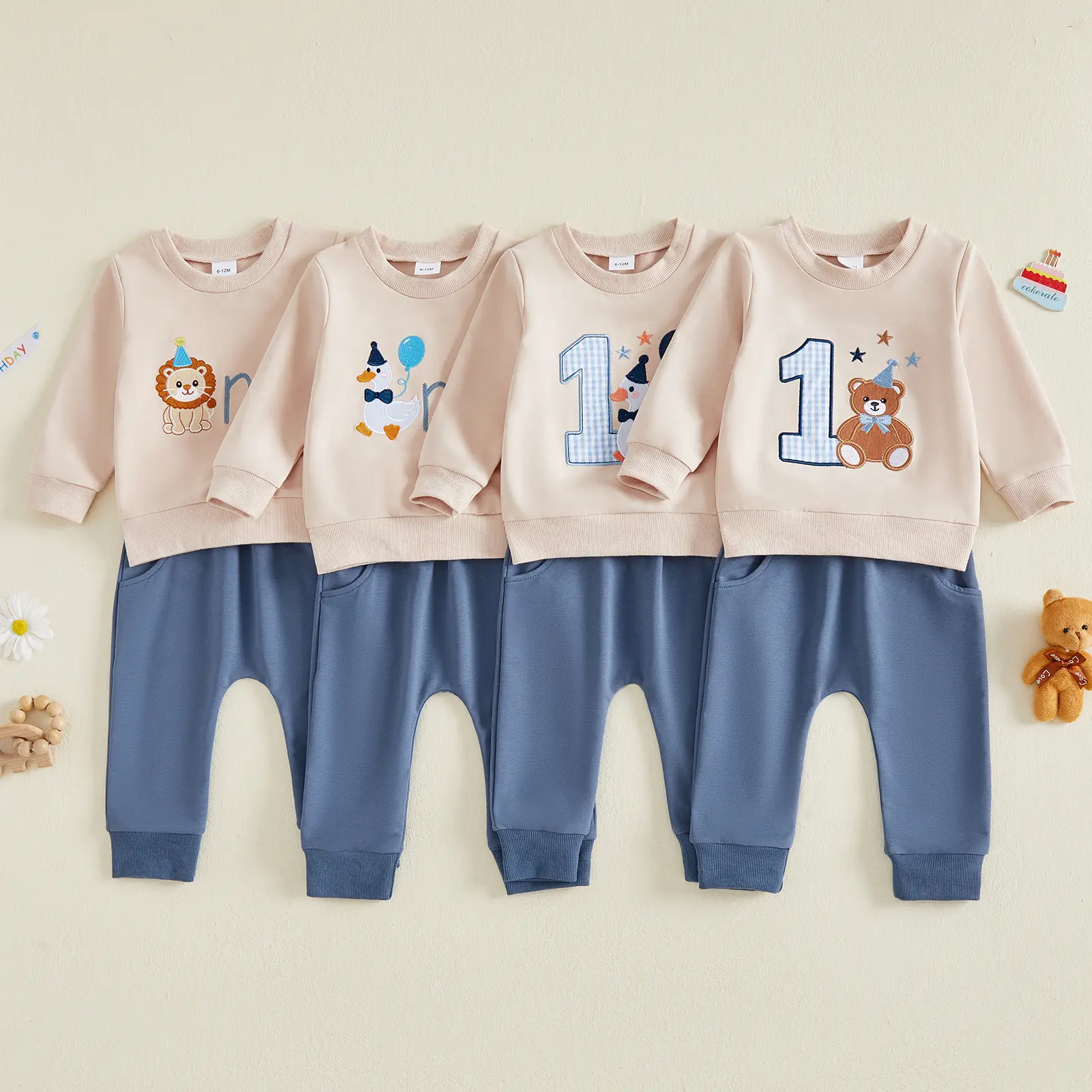 Infant Baby Boy 1st Birthday Outfits Letter Embroidery Crew Neck Sweatshirt Pants Set Fall Winter 6-18 Months
