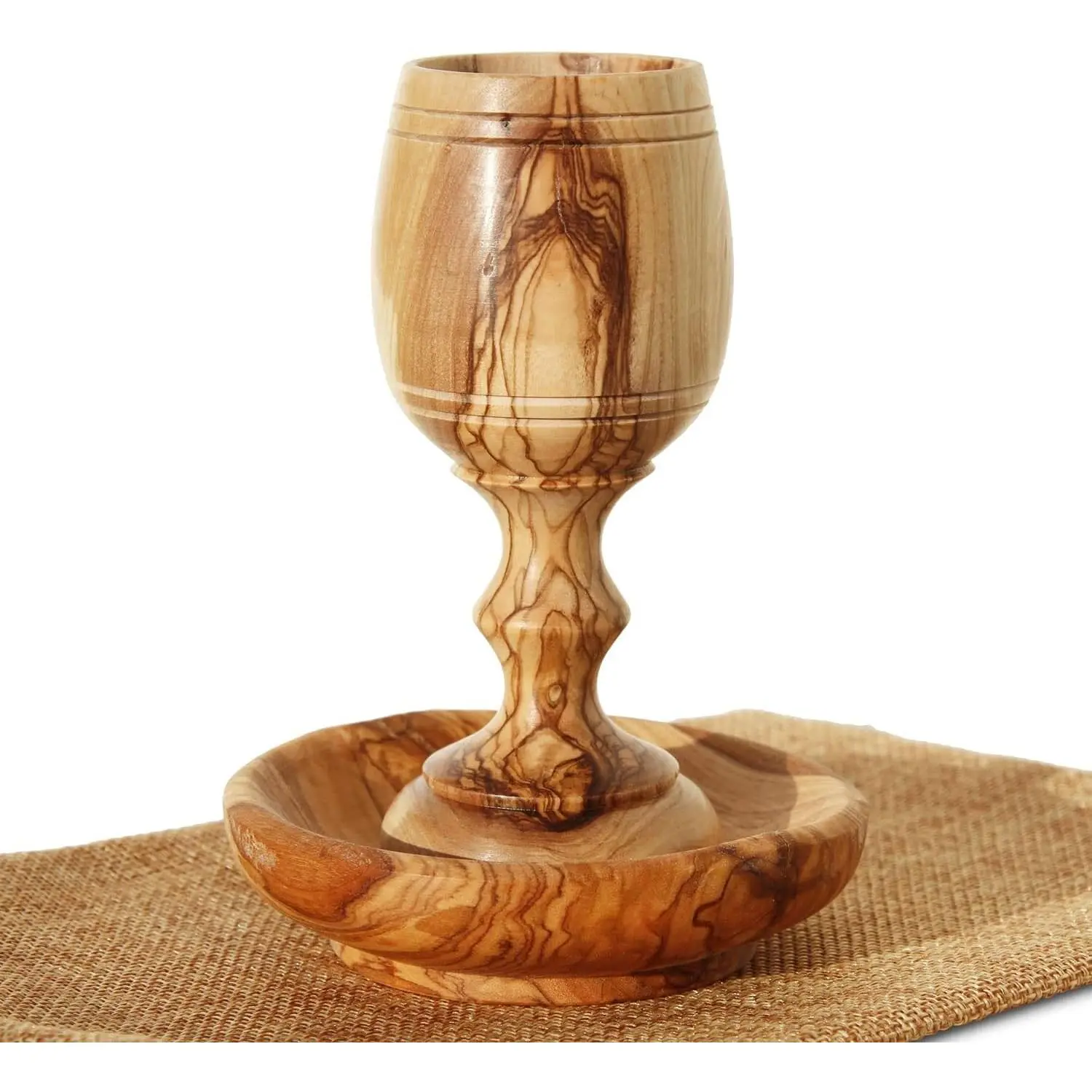 4.5" (Small) Wooden Communion Set from Bethlehem - Handcarved Olive Wood Cup & Bread Tray, Set Includes Authentic Worship Kit with Gift Wrapped Bag for Lord's Supper