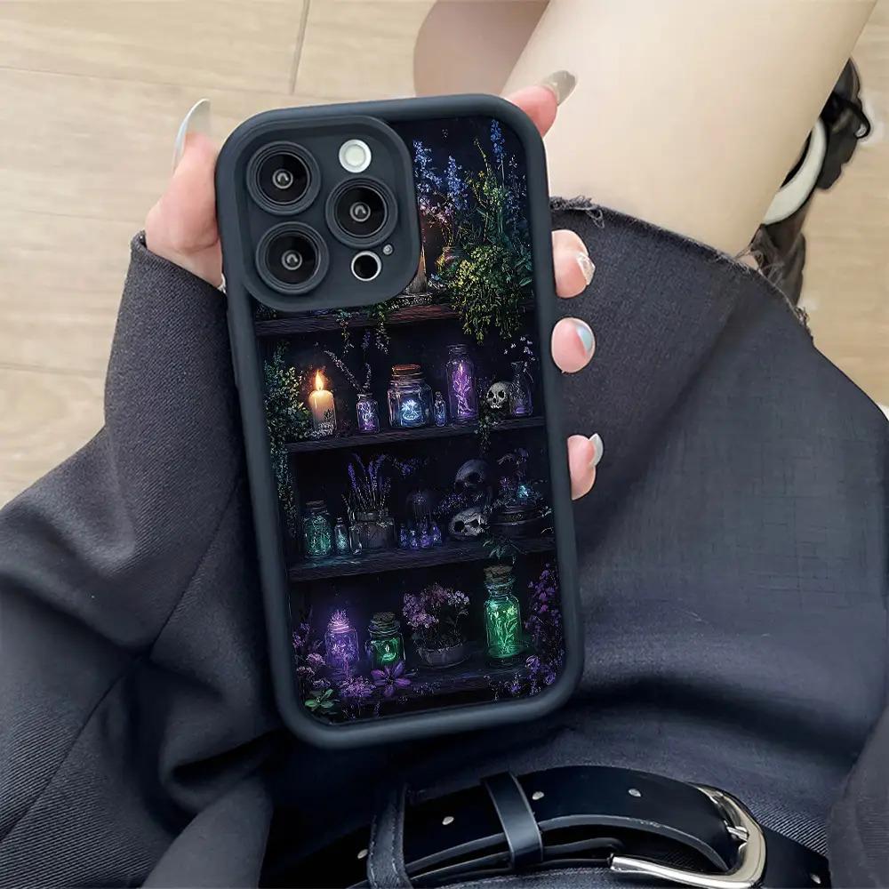 Phone Case - A Stylish TPU Phone Cover Featuring a Witch-Themed Bookshelf Design, Designed to Be Shockproof And Resistant to Drops, Compatible with for iPhone 17 E Air Pro ProMax iPhone16 15 14 Plus 13 12 Mini 11 X XS XR, for Halloween