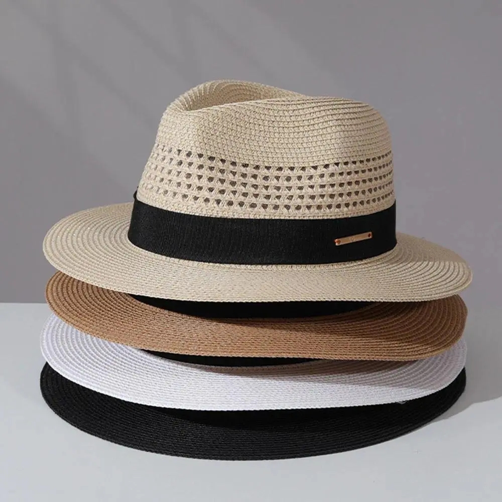 Men's Classic Woven Straw Panama Hat - Wholesale, Unisex, Lightweight Breathable, UV Protection, Jazz Hat Style, Seaside Wear Casual Accessory