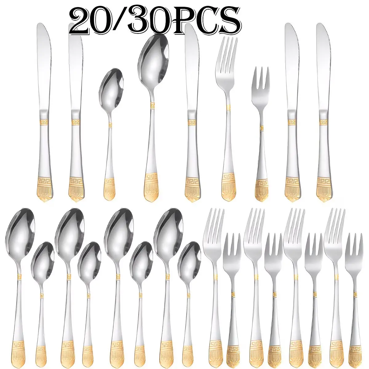 Elegant Crown Design Flatware Set, 20/30 Pieces Stainless Steel Cutlery for 4-6 People, Smooth Edges, Perfect Gift for House-warming/birthday