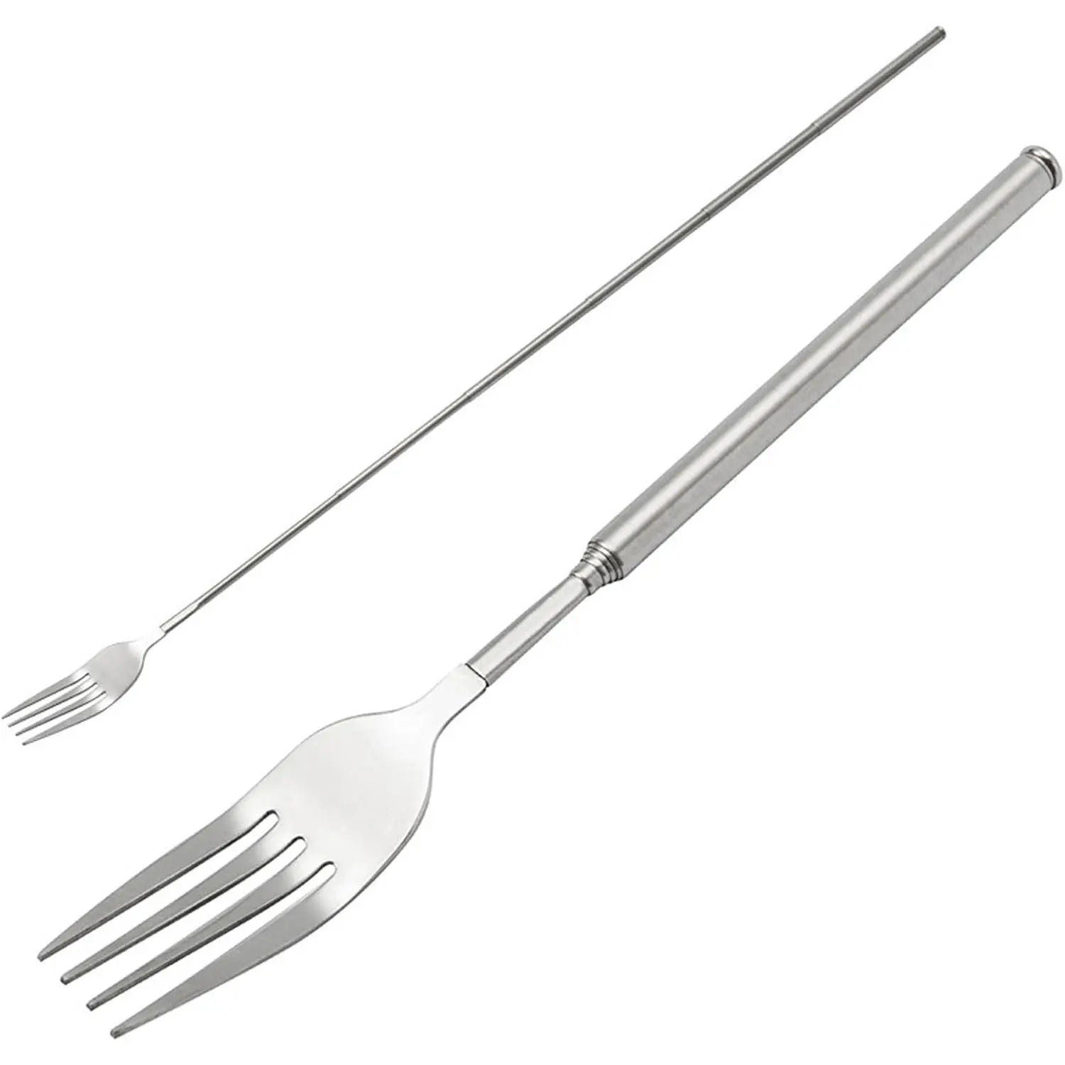 Extendable Fork, Durable Stainless Steel Telescopic Fork Retractable Dinner Forks Dessert BBQ Dinner Fruit Long Handle Telescoping Fork Cutlery for Cooking 8.7-25.4Inch ( Dinner Fork)