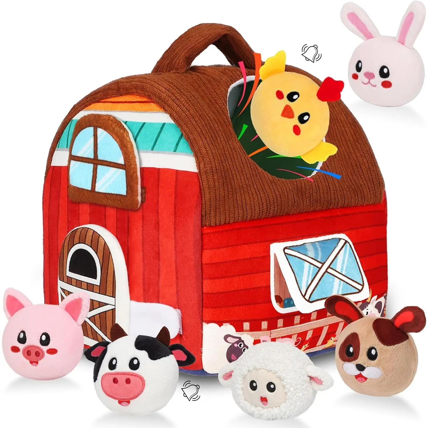 Baby Toys 6-12 Months - Soft Barn Toy with Stuffed Farm Animals, Rattle - Toys for Babies 6 Months Old Sensory Infant Toy Baby Gifts Easter Basket Stuffers