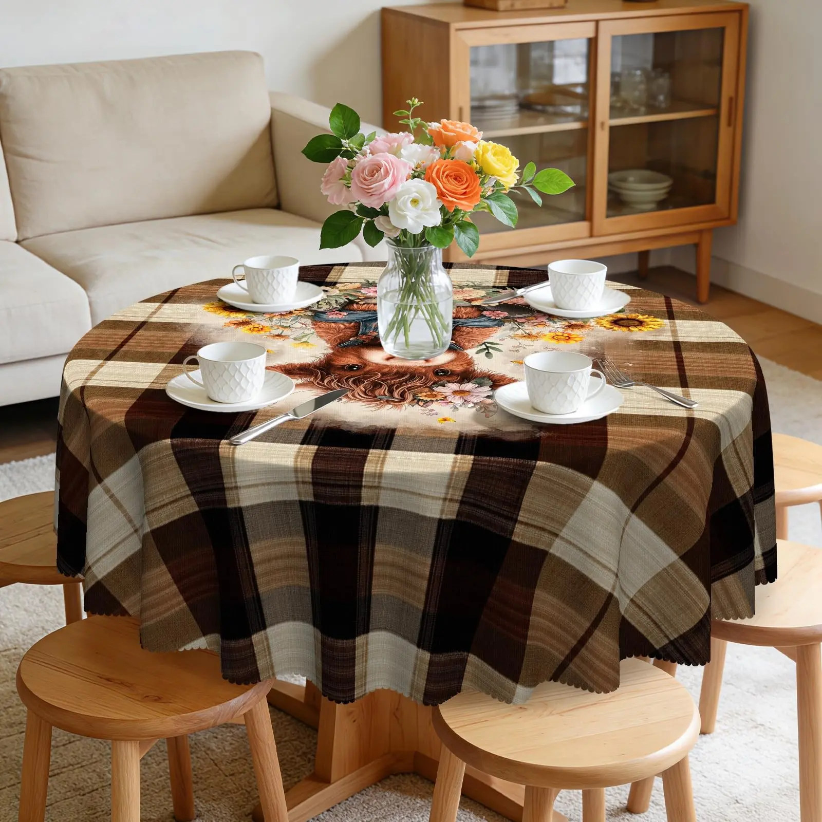 Washable Outdoor Tablecloth, Polyester Round Tablecloth for Home Indoor and Outdoor Use, Perfect Fall Decorative Tablecloth