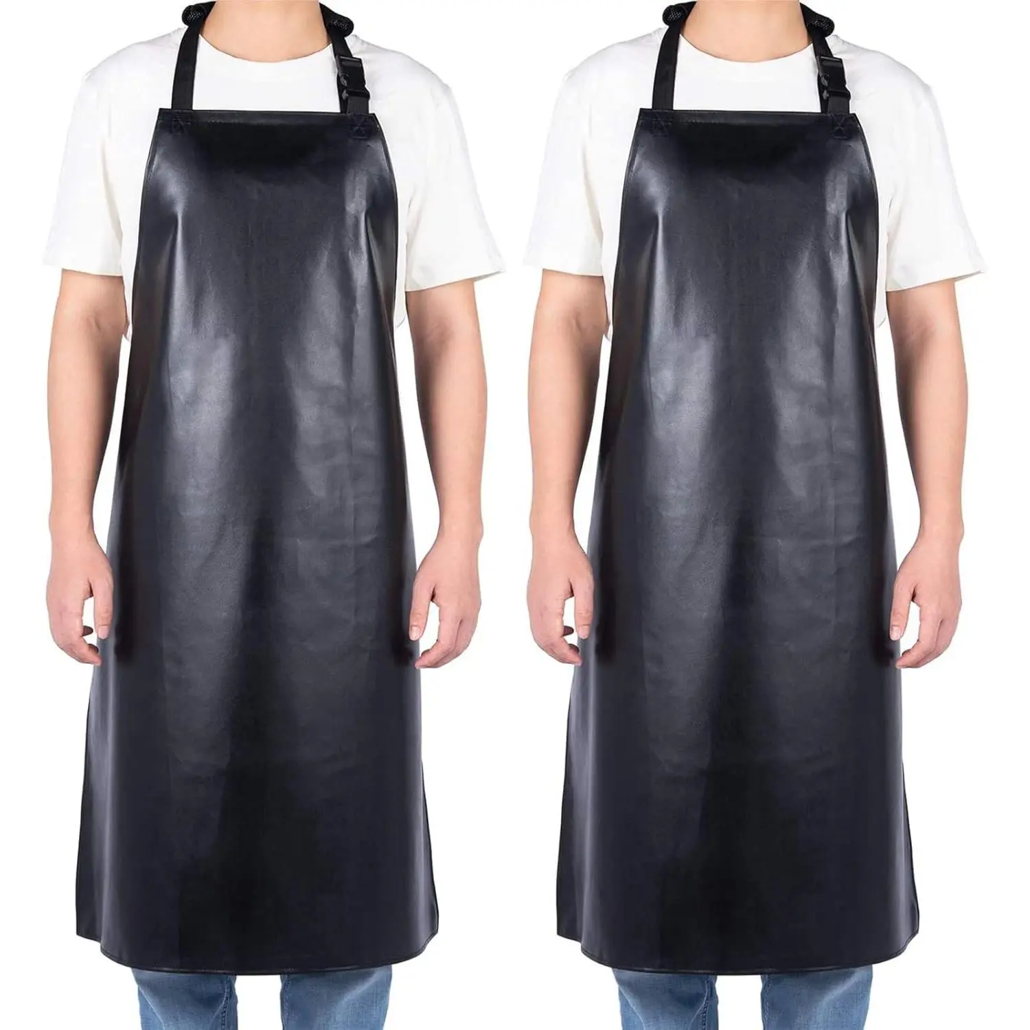 2 Pack Waterproof Rubber Aprons, Heavy Duty Butcher for Men, Chemical Vinyl Plastic Aprons for Dishwashing
