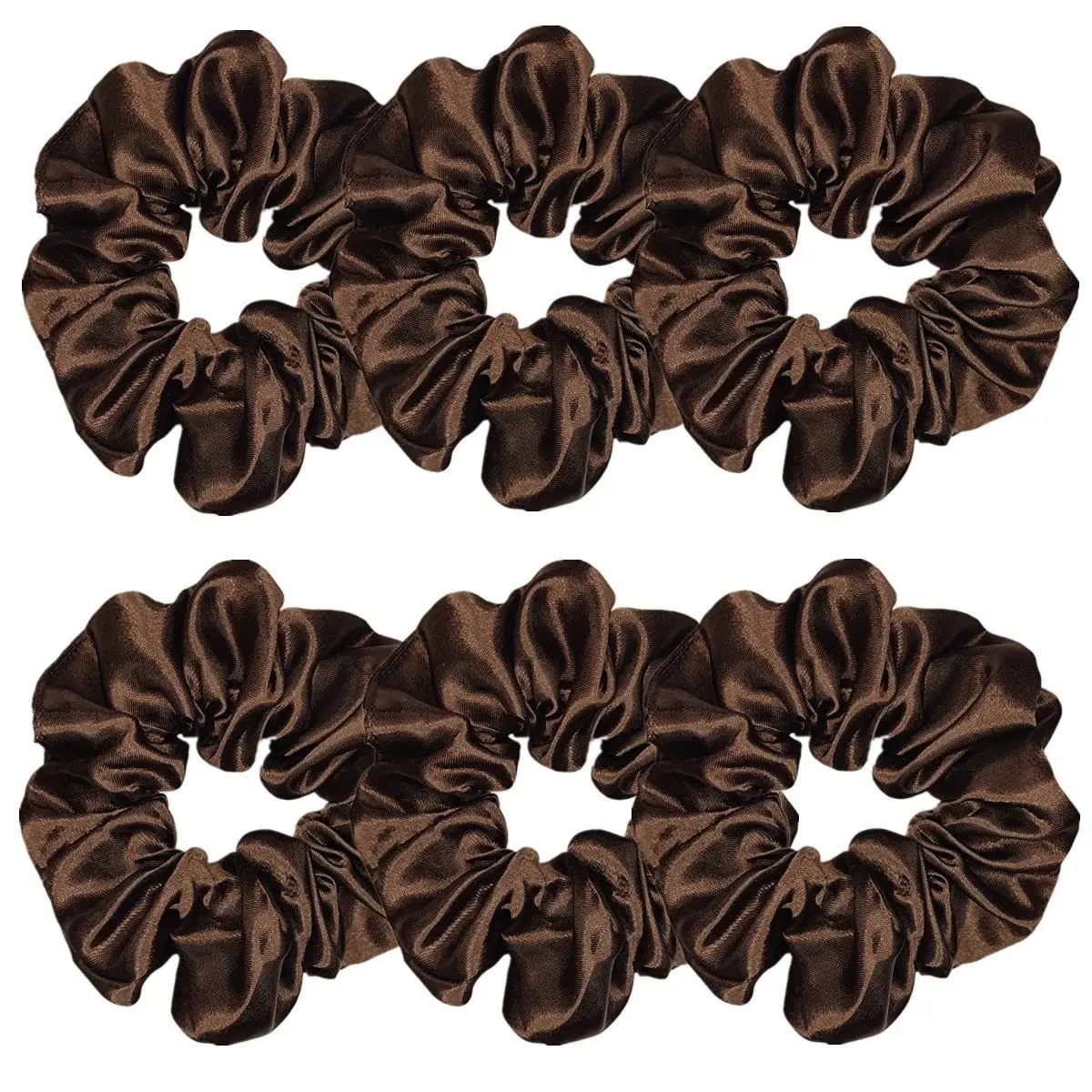 6 Pcs Satin Silk Hair Scrunchies, 4.5 Inch, Dark Brown, Hair Accessories for Women and Girls