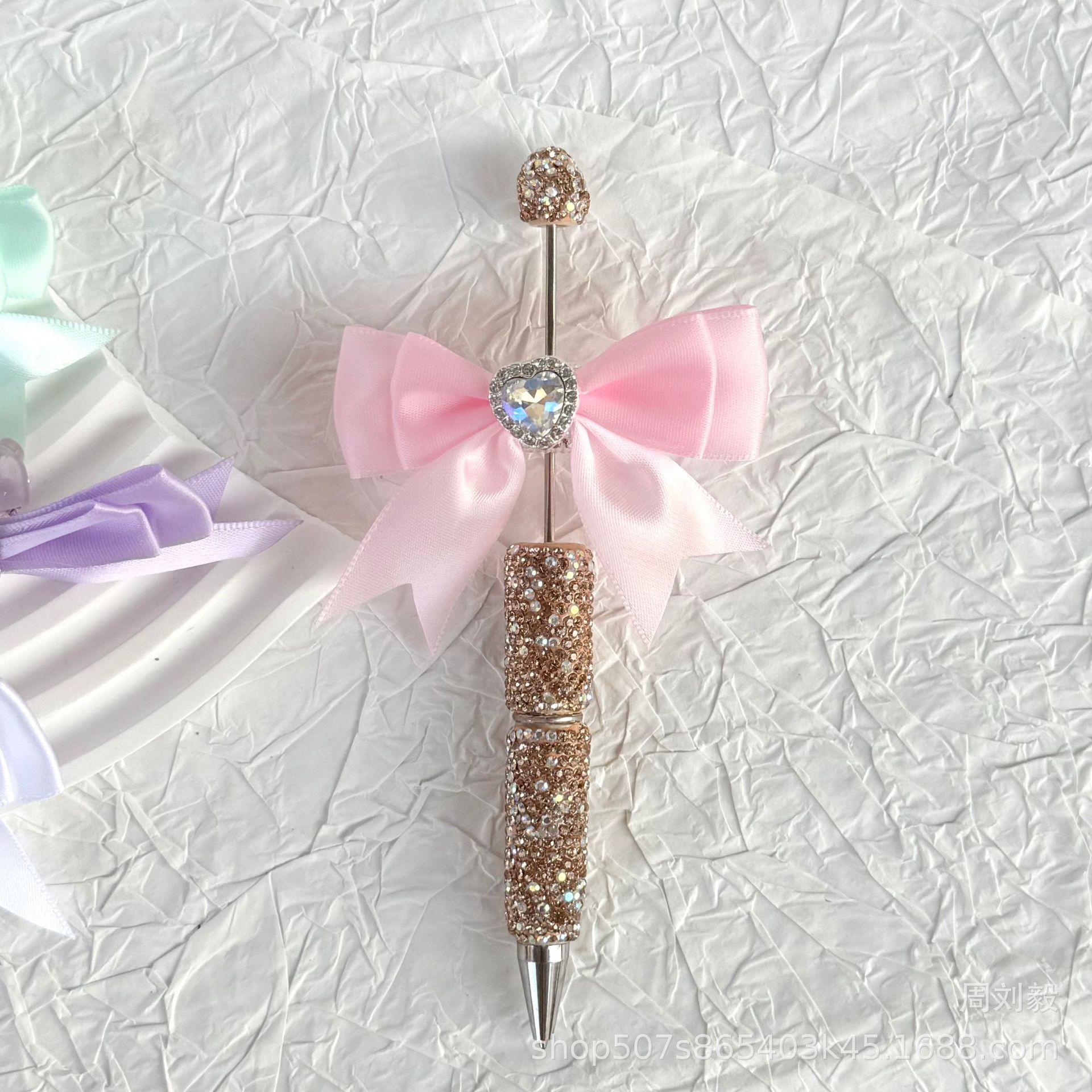 French-style candy-colored beaded bow accessory with rhinestones, satin double-layer bow accessory, beaded pen accessory, decorative piece