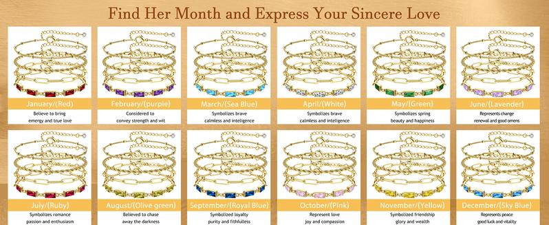 Sanfenly Gold Birthstone Bracelets for Women 14K Gold Plated Waterproof Non Tarnish Dainty Stackable Bracelet Emerald Green Friendship Jewelry Gift for Mom