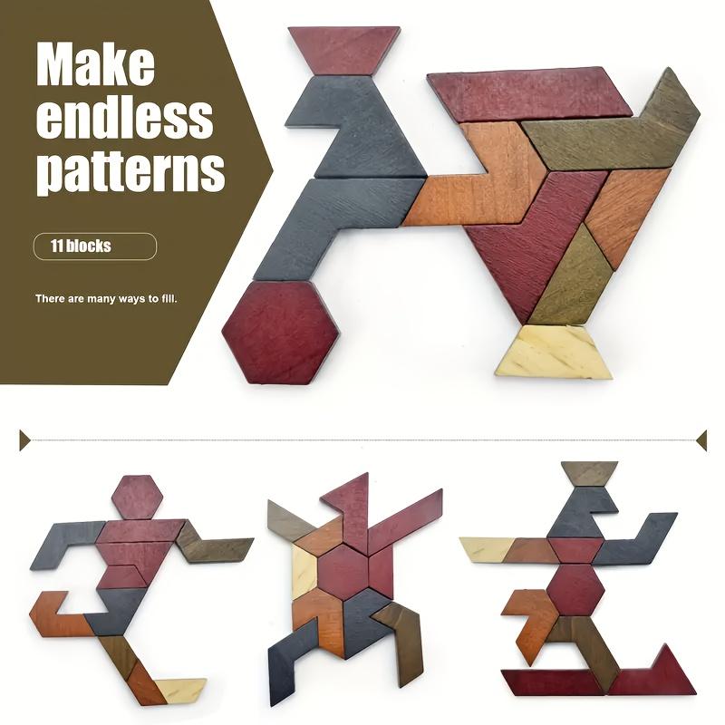 Wooden hexagonal tangram puzzle, educational toy, portable family interactive puzzle game, perfect for Halloween, Christmas, and Thanksgiving gifts