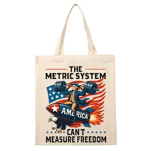 Patriot Rocket Weightlifter Bald Eagle USA Flag Graphic Cotton Canvas Tote Bag, Funny Freedom Comfort Fashion Outfit Shoulder Bag, Cute 4th of July Independence Day Accessory, Ideal Valentine Gift For Him Her Lover Family Friends, Top Holiday Gift
