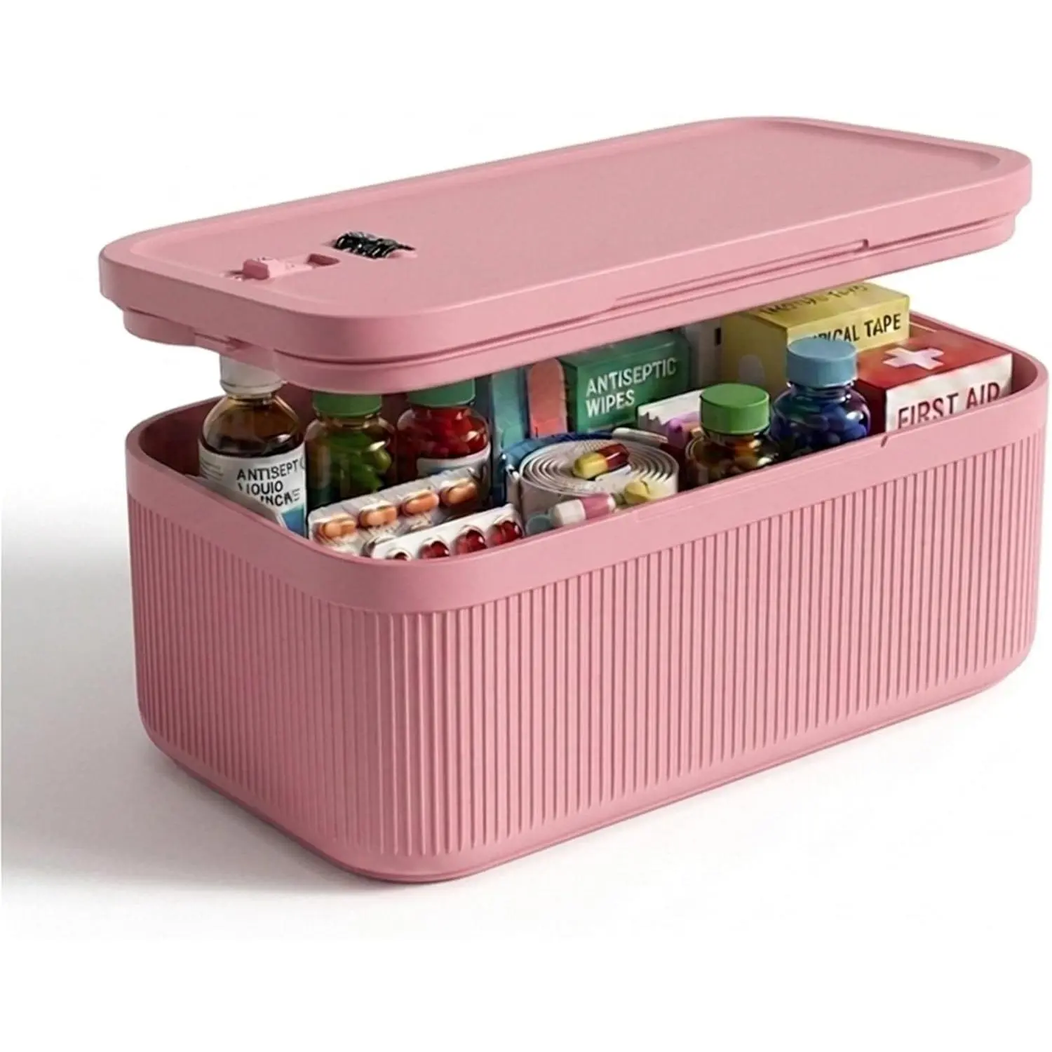 Small Lock Box for Medication Safe, Lockbox for Phone Jail, Medicine Lockable Storage Box with Code for Pills/First Aid Kits, Locked Food/Snack Box Container for Home/Fridge/Office (Pink)