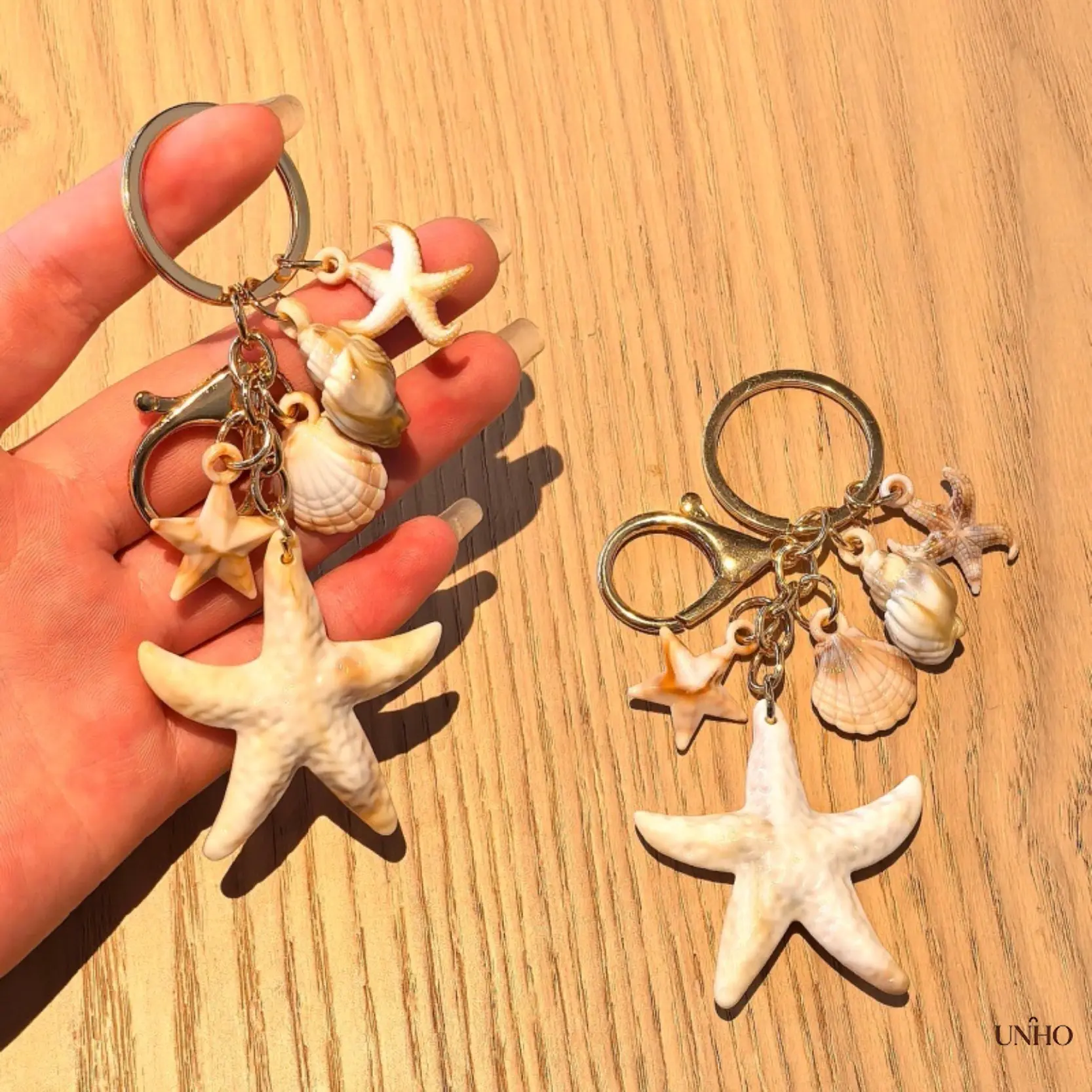 Resin Starfish Metal Keyring For Women, Beach‑Vibe Hand‑Polished Ornaments, Compact‑Sized Durable Bag Charm As Tiny Gift For Daily‑Use And Vacation‑Trip Scenarios