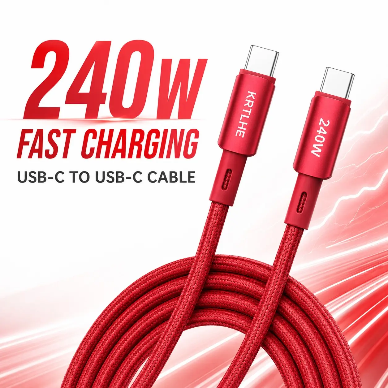 KRTLHE 240W Fast-Charging Cable (Supports Data Transfer, Fast Usb Charging), wear-resistant charging cables with tangle-free braided outer layer, suitable for iPhone 15/16/17, MacBook Air/Pro, iPad, Samsung, Xiaomi and more gadgets, available in 6 colors.