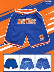 Men's Basketball Shorts Blue #11 Knicks #17 Mesh Breathable, Dual Pockets with Zipper, Loose-Fit Casual Gym Shorts for All Seasons