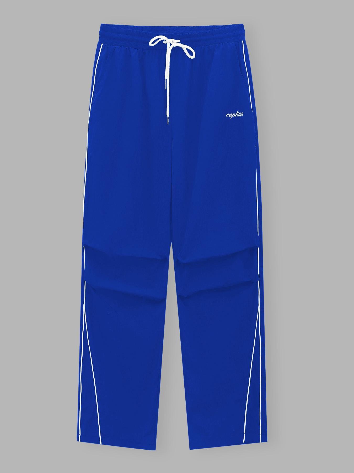 Men's Letter Print Drawstring Waist Athletic Pants, Casual Comfy Contrast Binding Pocket Straight Leg Trousers for Daily Wear, Unisex Workout Bottoms for All Seasons