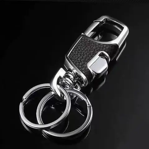 Zinc Alloy Car Keychain, Upgraded Dual-Ring Design, Durable Iron Chain, Leather Keyring, Universal Fit, Modern Style, Key Rings For Car Keys