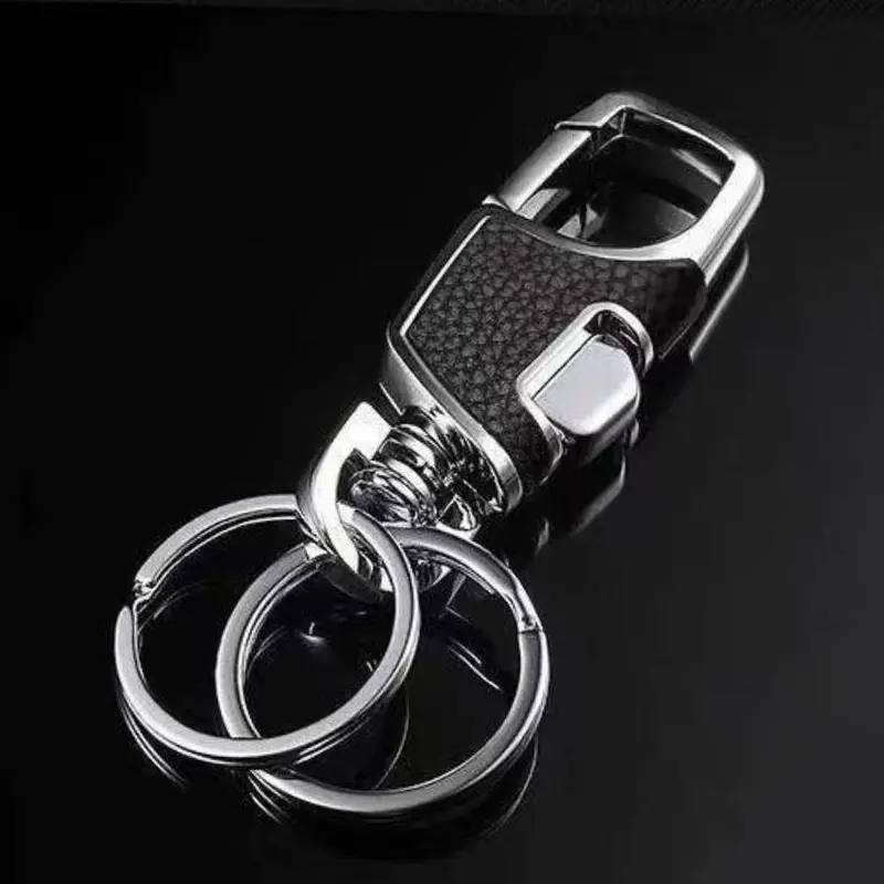 Zinc Alloy Car Keychain, Upgraded Dual-Ring Design, Durable Iron Chain, Leather Keyring, Universal Fit, Modern Style, Key Rings For Car Keys