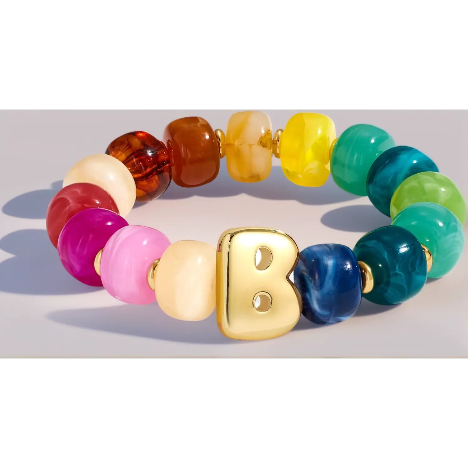 Women's Initial D Bubble Initial Chunky Beaded Stretch Bangle, Colorful Resin Beads Boho DIY Jewelry, Summer Beach Accessory (Cute Gift Option), Female, Chunky Beaded Bangle